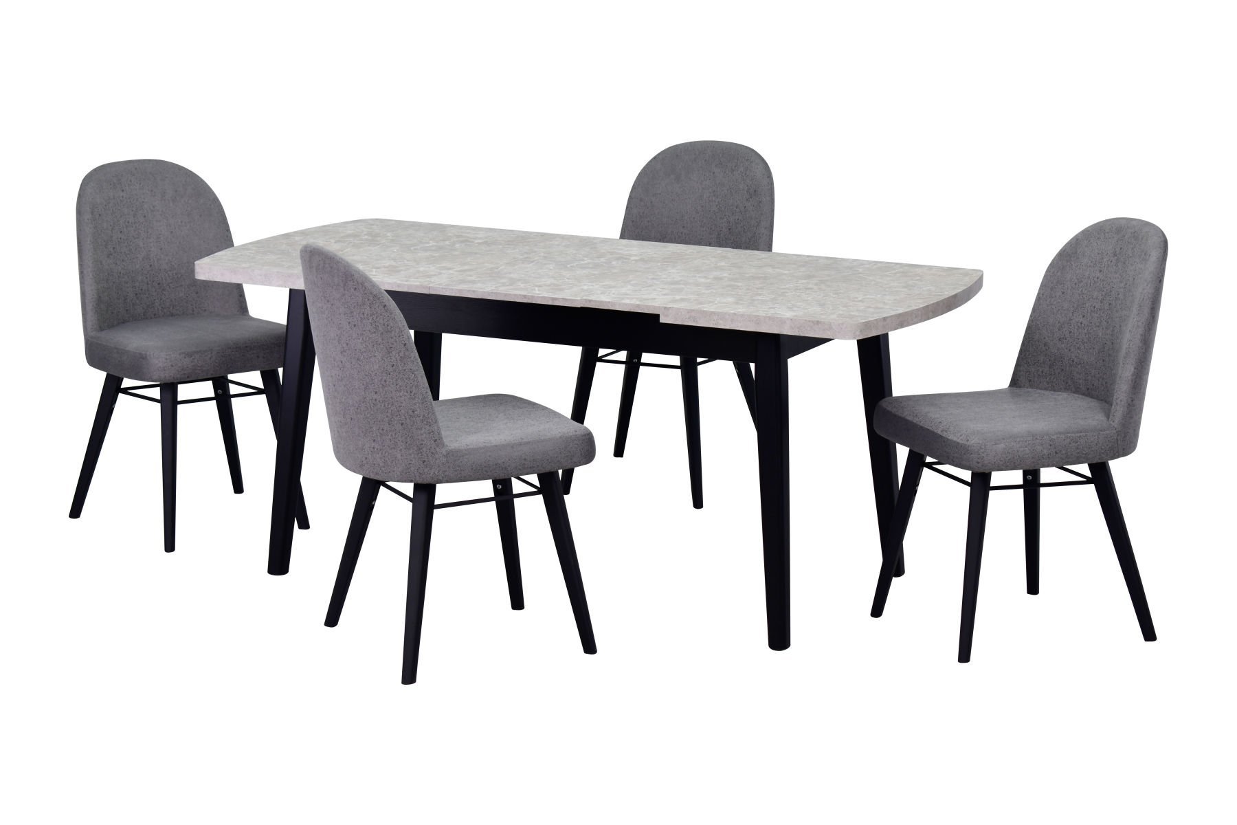Mara Sandalye Aras Mutfak Masası Takımı - 80x140 cm Gri - Taş Desen/Siyah