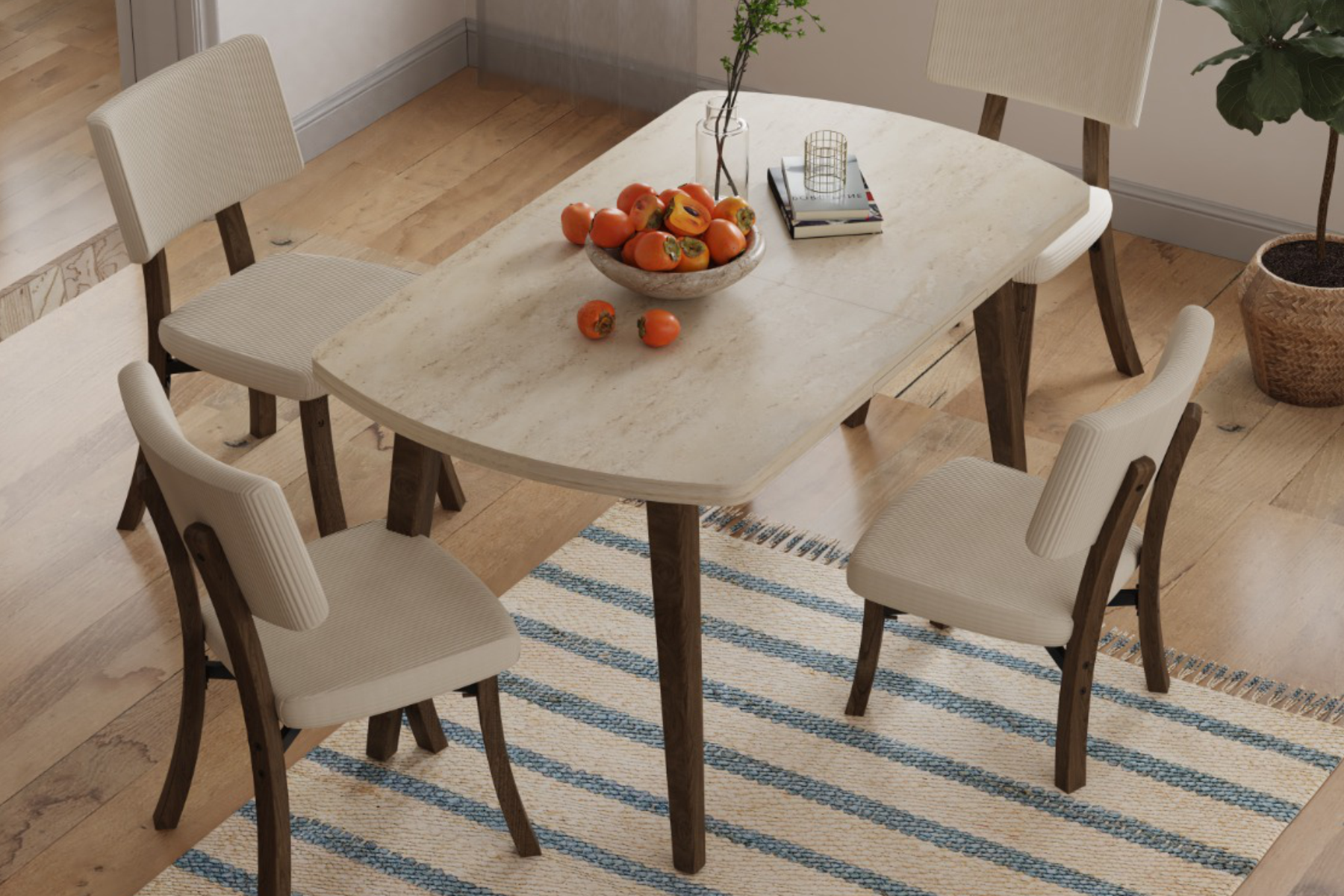 Mir Ahşap Sandalye Aras Ahşap Traverten Mutfak Masası Takımı - 80x140 cm