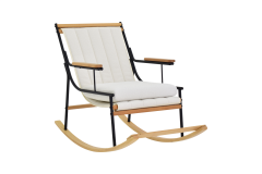 Bal Ahşap-Metal Siyah Ayak Teddy Beyaz Sallanan Koltuk Tv Sandalyesi