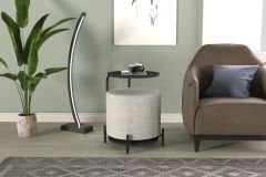 Çok Amaçlı Siyah Metal C Sehpa Puf Seti