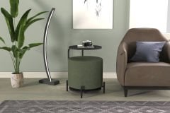 Çok Amaçlı Siyah Metal C Sehpa Puf Seti