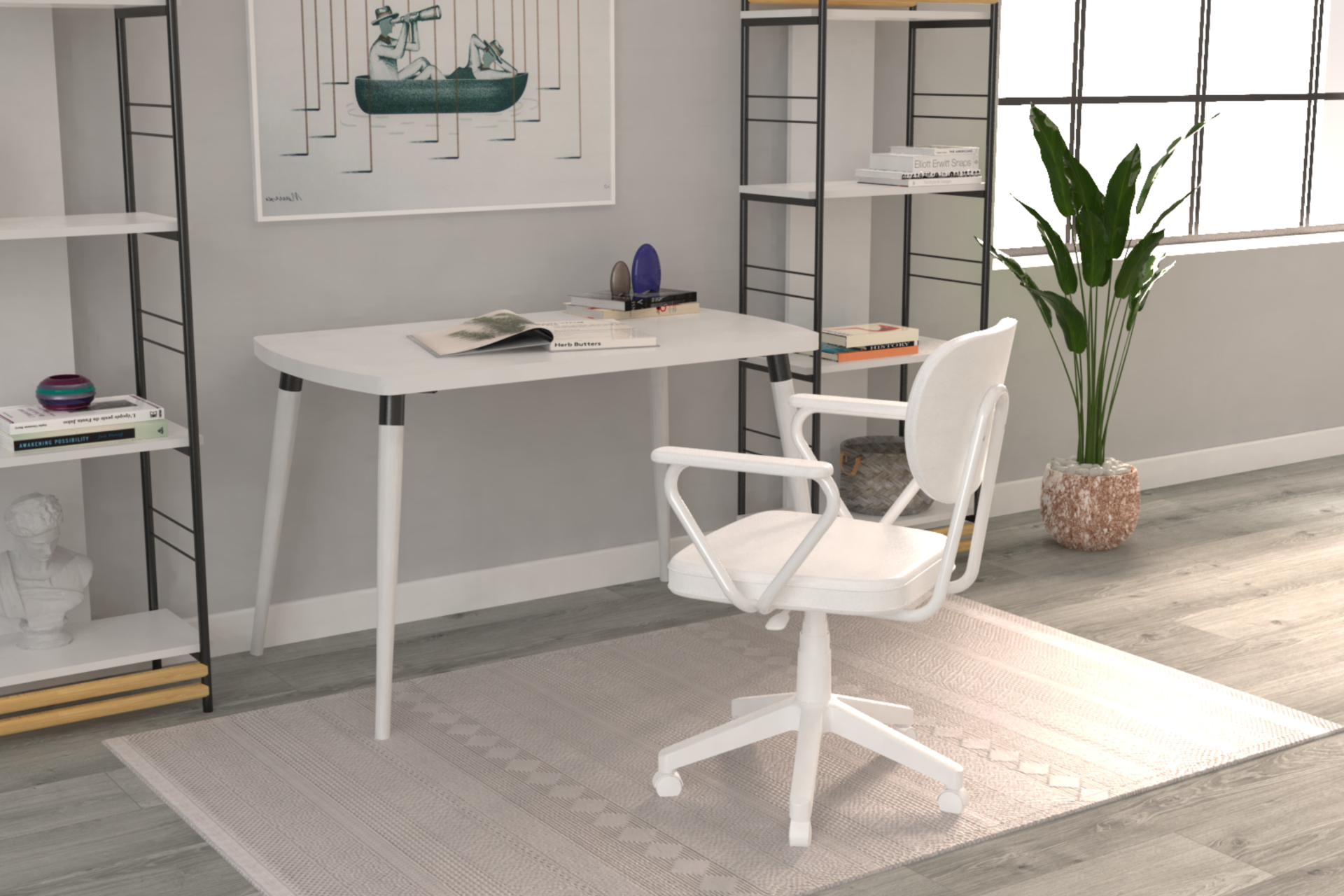 Vilinze Deniz Kollu Çalışma Koltuğu Tekerlekli Ofis Sandalyesi Beyaz - Deri Beyaz