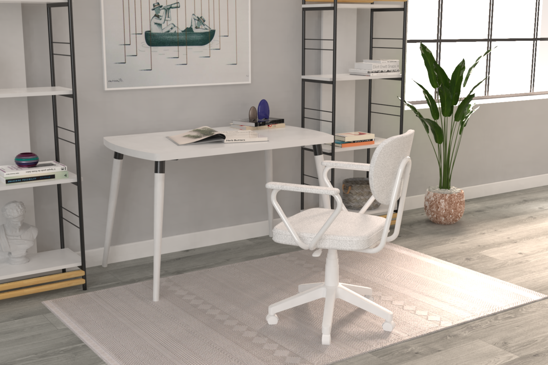 Vilinze Deniz Kollu Çalışma Koltuğu Tekerlekli Ofis Sandalyesi Beyaz - Teddy Beyaz