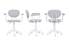 Vilinze Deniz Kollu Çalışma Koltuğu Tekerlekli Ofis Sandalyesi Beyaz - Teddy Açık Gri