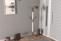 Vilinze Vesti Ahşap Ayaklı Beyaz Metal Portmanto Elbise Askılığı Kestane - 8 Kollu