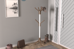 Vilinze Vesti Ahşap Ayaklı Beyaz Metal Portmanto Elbise Askılığı Kestane - 6 Kollu