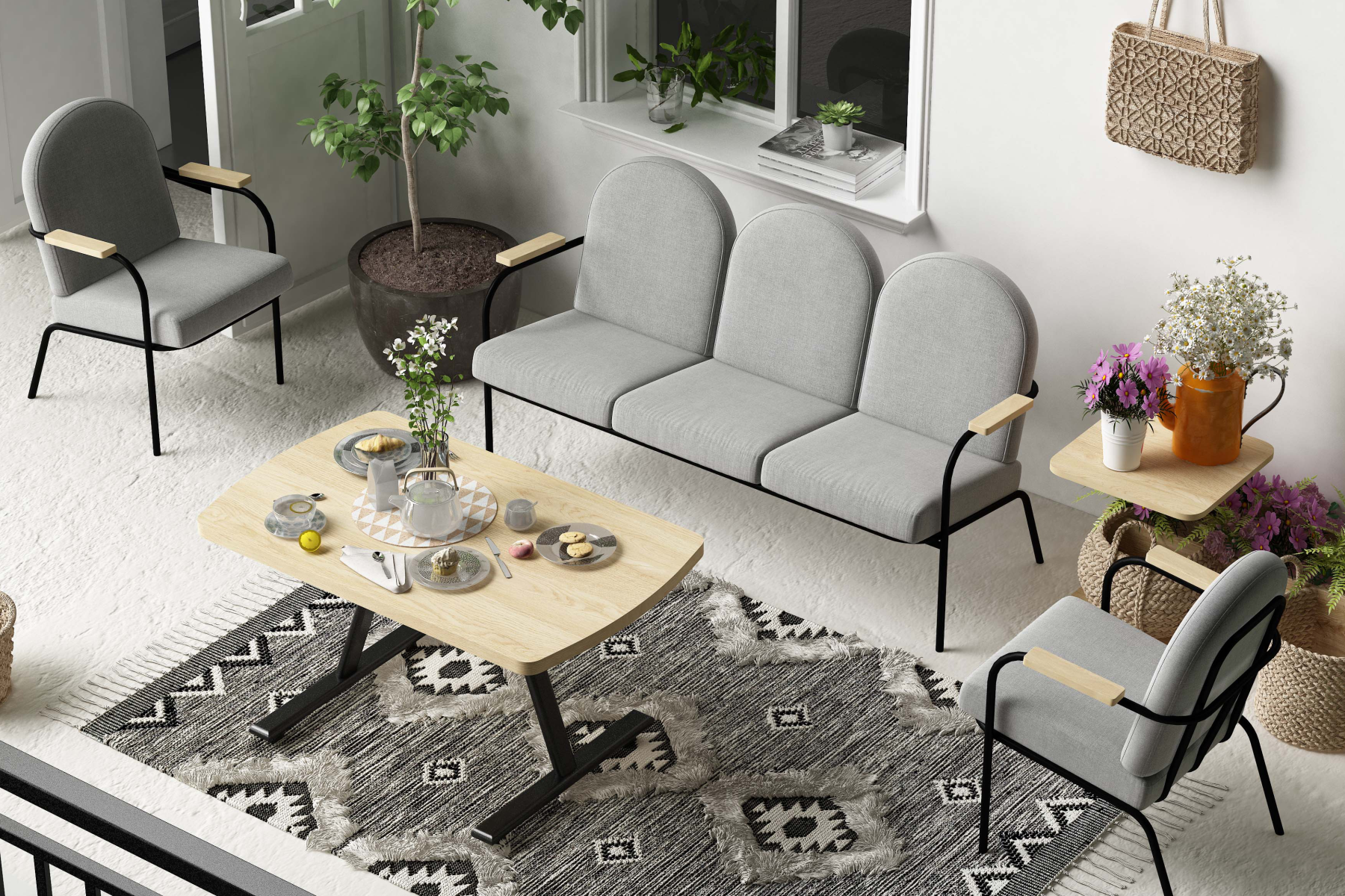 Vilinze Bey 311 Kayra Sehpalı Bahçe Balkon Takımı Gri