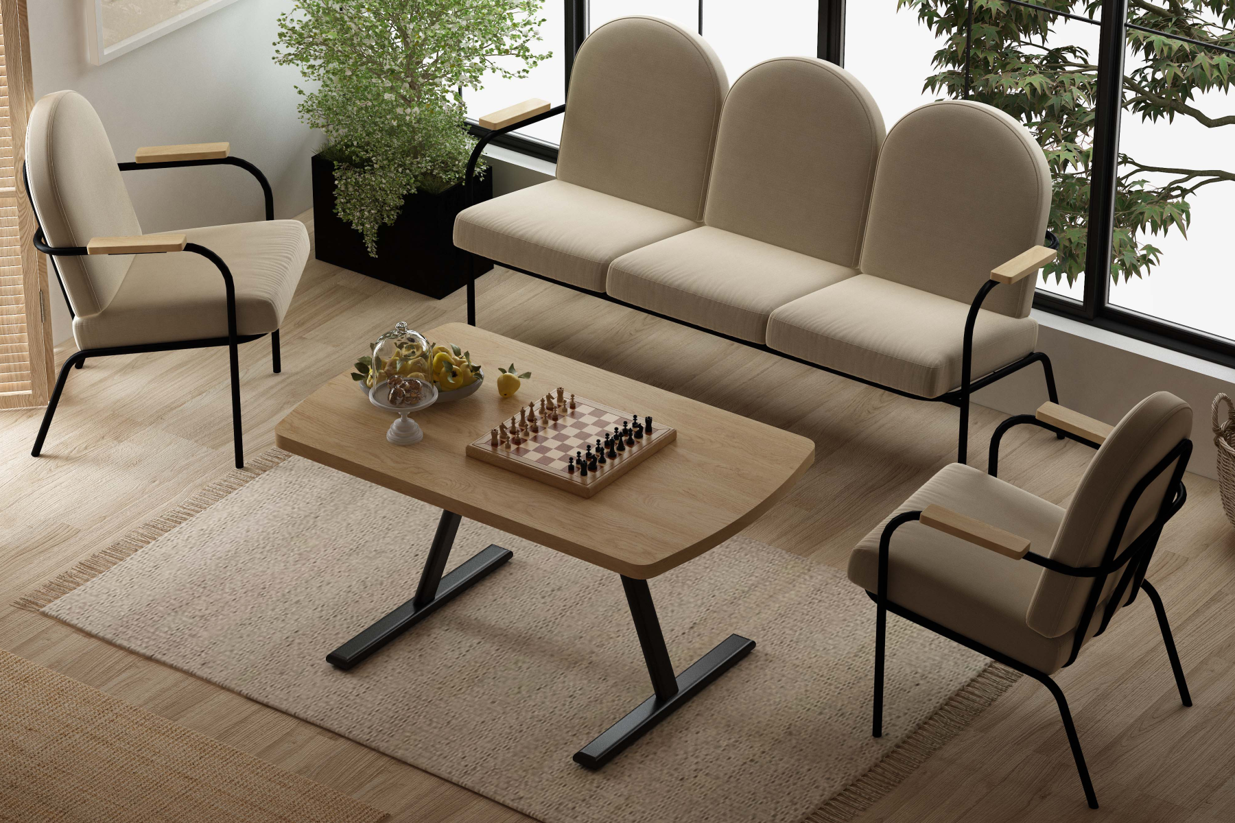 Bey 311 Kayra Sehpalı Bahçe Balkon Takımı Krem