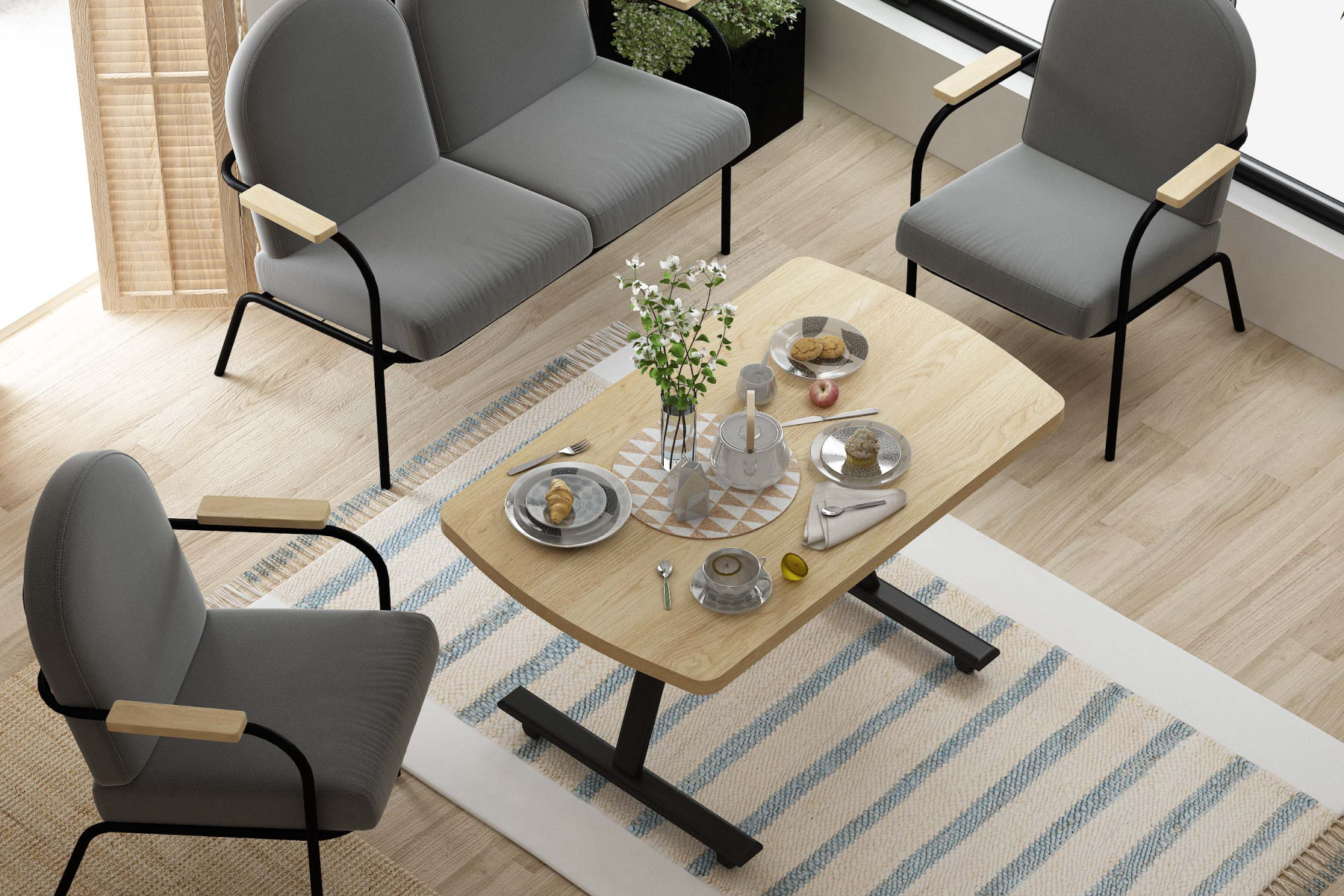 Vilinze Bey 211 Kayra Sehpalı Bahçe Balkon Takımı Gri