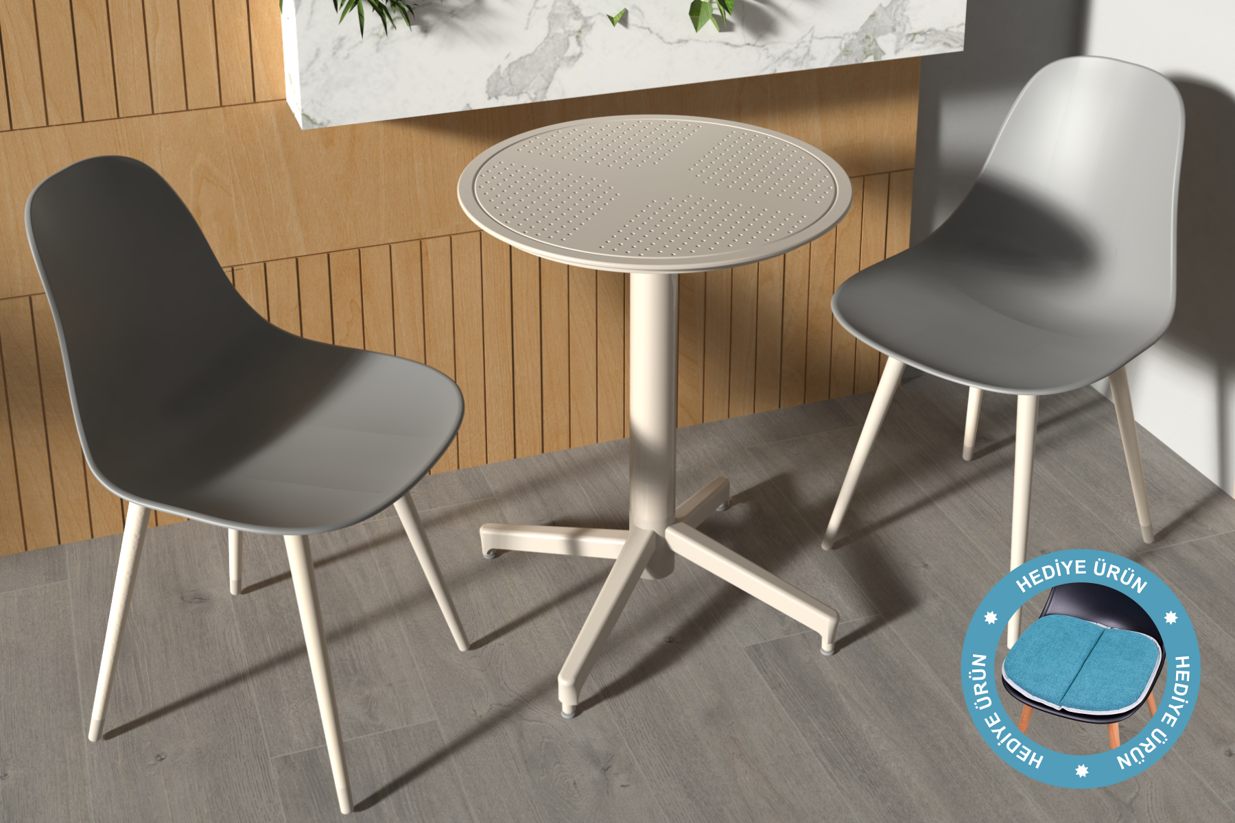 Tilia Plastik Bahçe Balkon Bistro Seti Katlanır Masa 60*60 cm Gri/Bej
