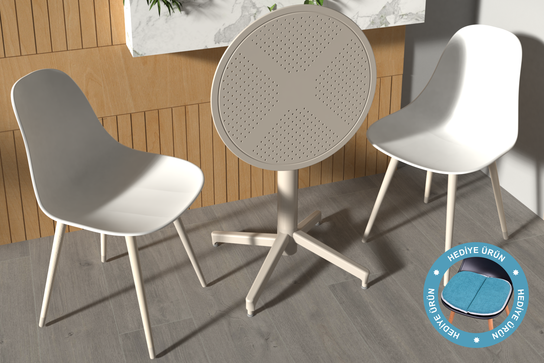 Vilinze Tilia Plastik Bahçe Balkon Bistro Seti Katlanır Masa 60*60 cm Beyaz/Bej