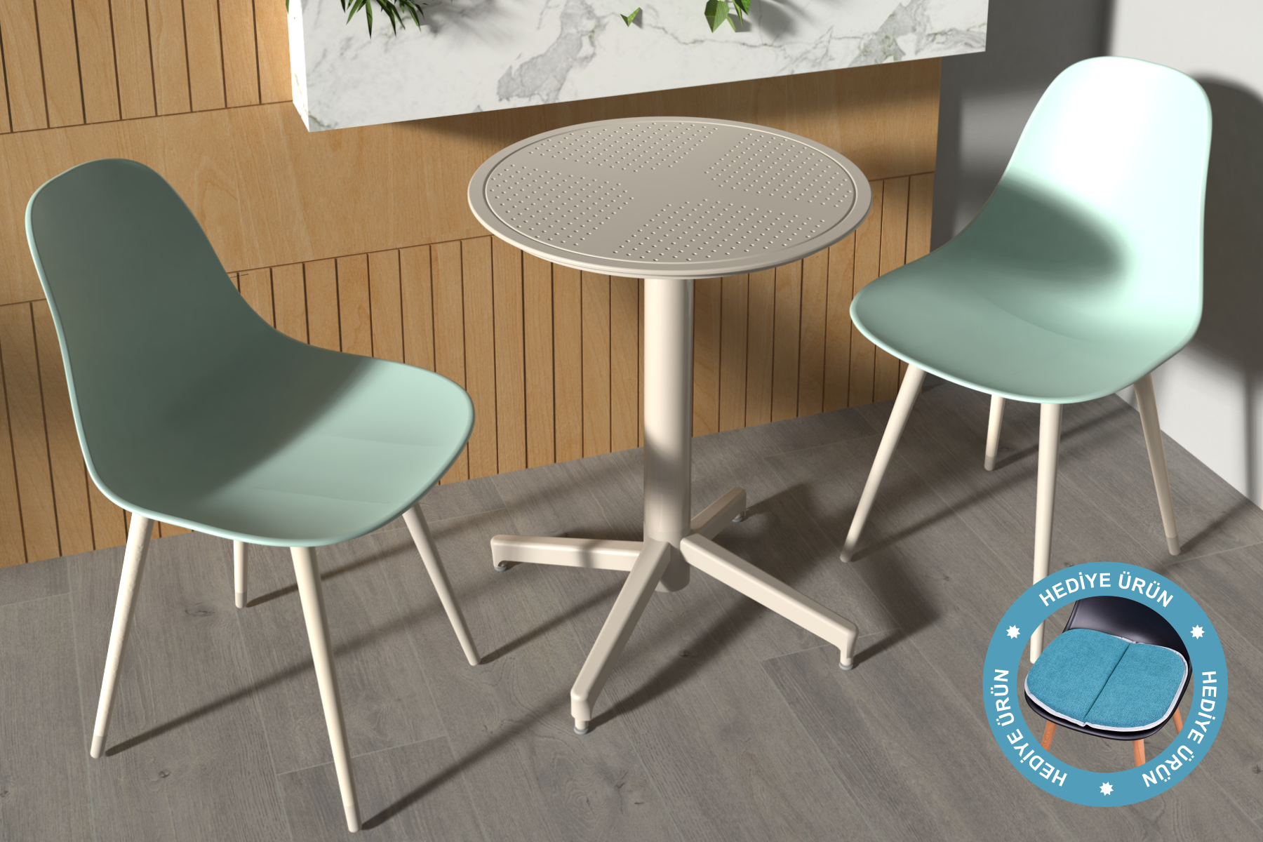 Vilinze Tilia Plastik Bahçe Balkon Bistro Seti Katlanır Masa 60*60 cm Mint Yeşili/Bej