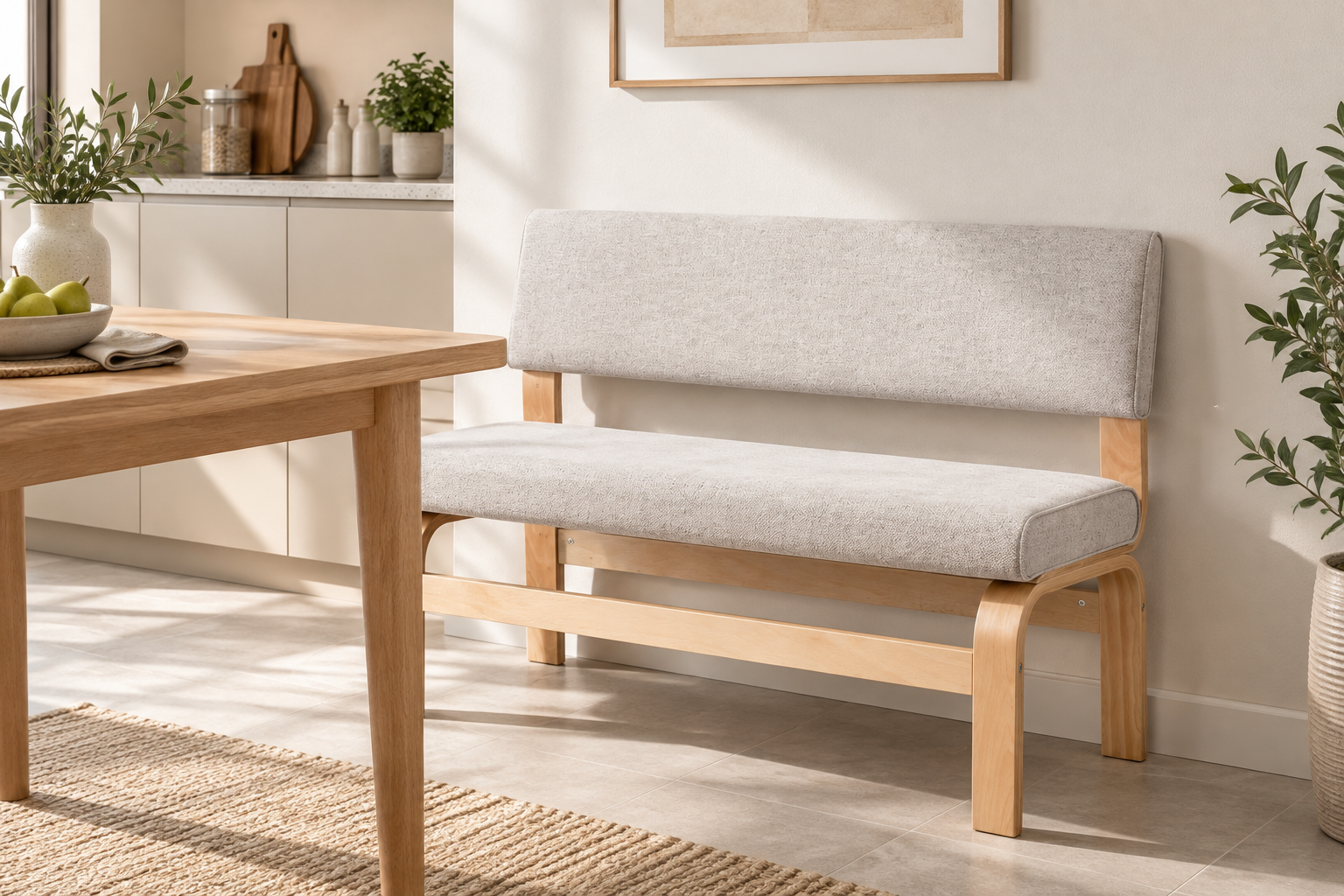 Vilinze Peri Naturel Ahşap Ayak Sigma Sırtlı Bank