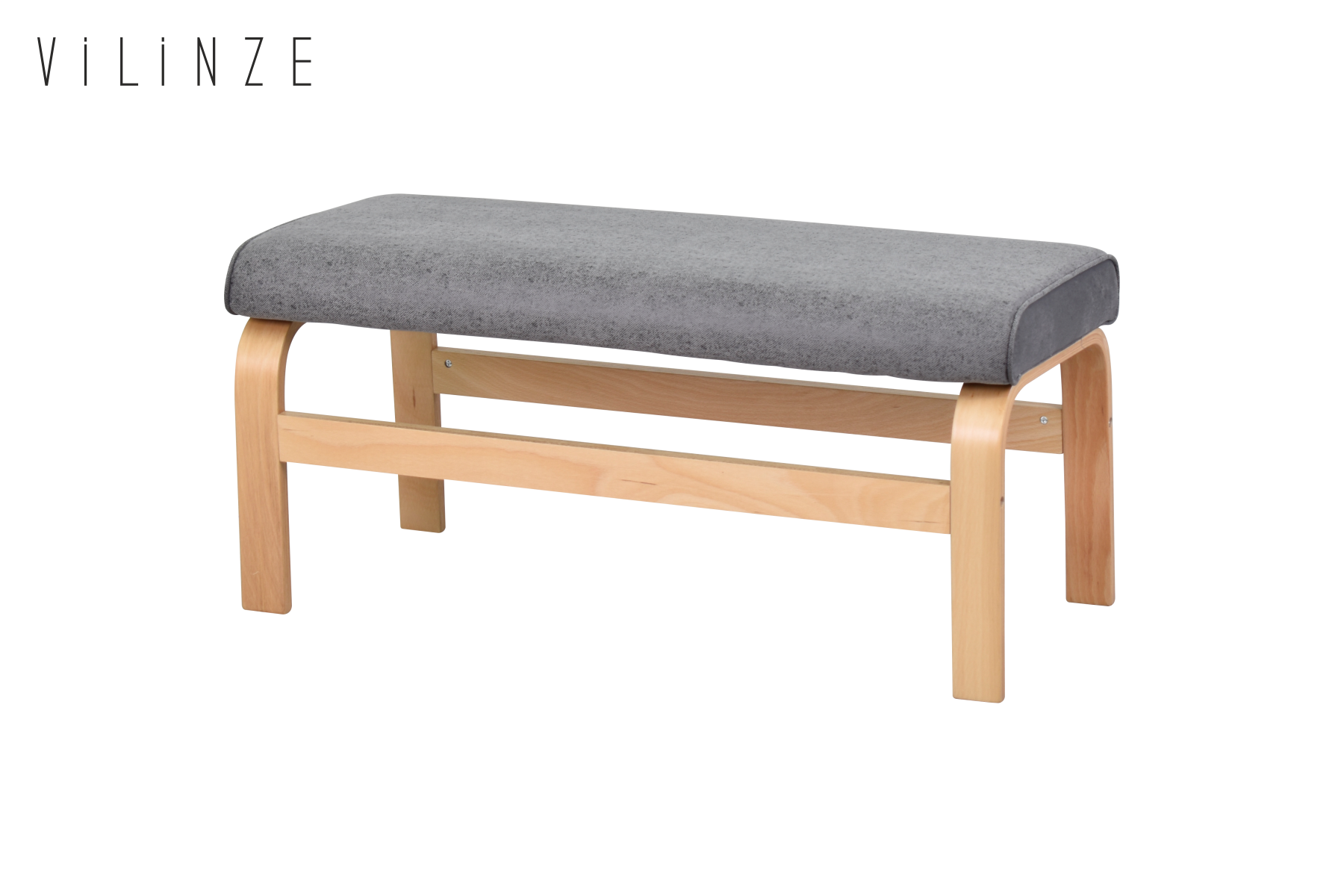 Vilinze Peri Naturel Ahşap Ayak Sigma Sırtsız Bank Gri
