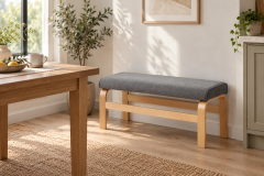 Vilinze Peri Naturel Ahşap Ayak Sigma Sırtsız Bank Gri