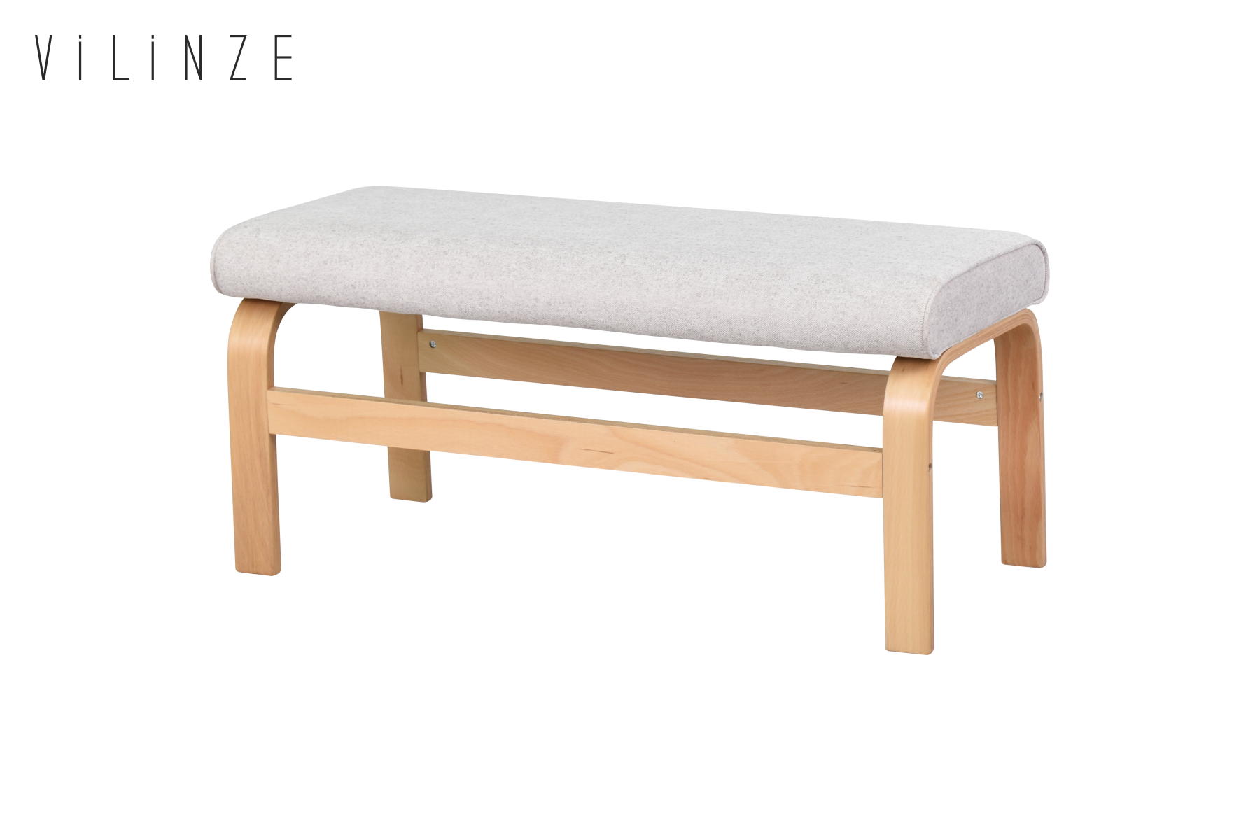 Vilinze Peri Naturel Ahşap Ayak Sigma Sırtsız Bank Beyaz