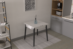 Avanos Ahşap Katlanır Kanatlı Mdf Mutfak Masası - 70x70+70 (70x140) cm