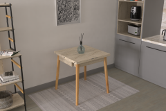 Vilinze Avanos Ahşap Katlanır Kanatlı Mdf Mutfak Masası - 70x70+70 (70x140) cm