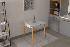 Vilinze Avanos Ahşap Katlanır Kanatlı Mdf Mutfak Masası - 70x70+70 (70x140) cm