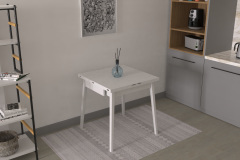 Vilinze Avanos Ahşap Katlanır Kanatlı Mdf Mutfak Masası - 70x70+70 (70x140) cm