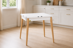 Vilinze Avanos Ahşap Katlanır Kanatlı Mdf Mutfak Masası - 70x70+70 (70x140) cm Beyaz - Naturel