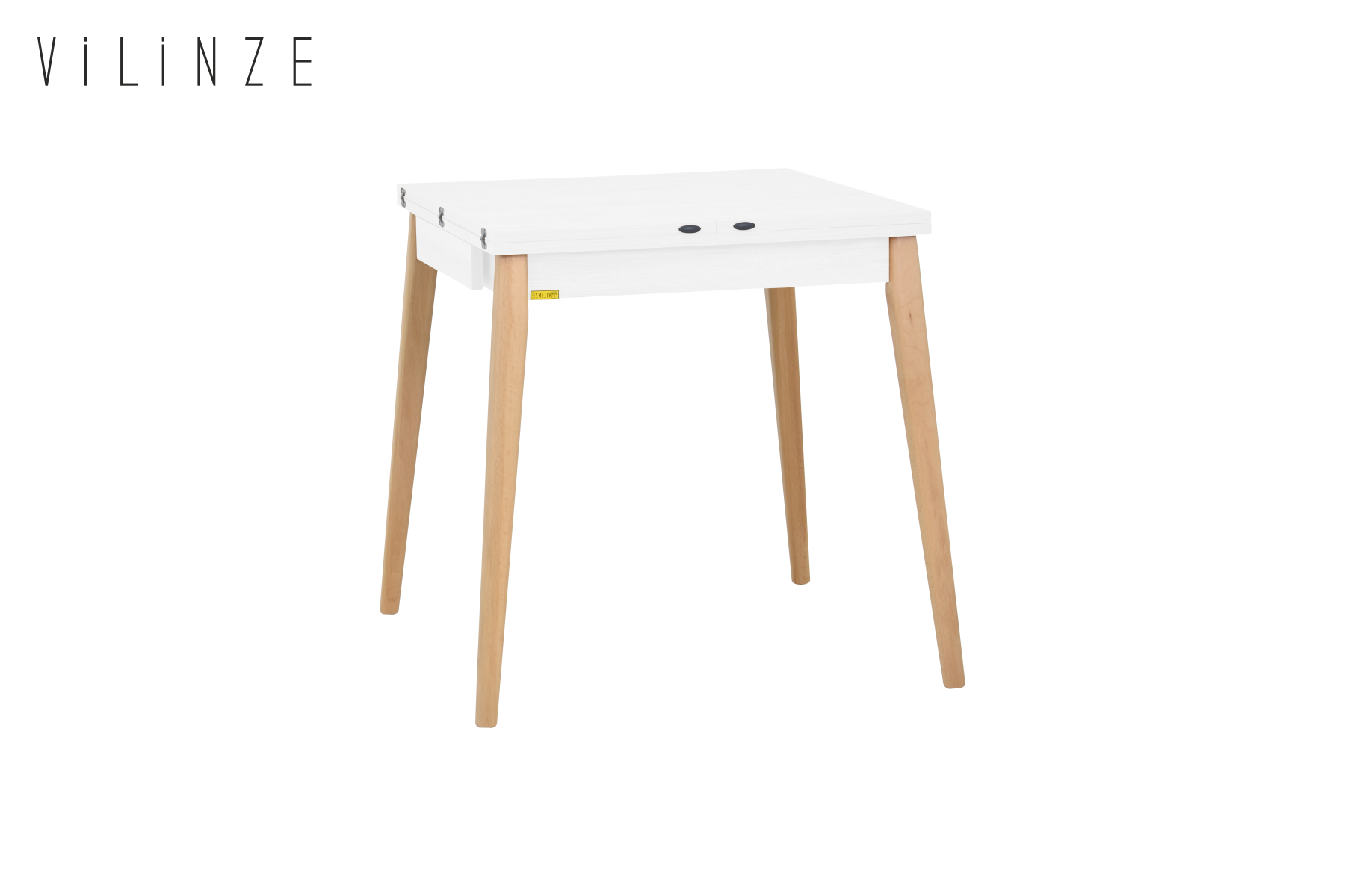 Vilinze Avanos Ahşap Katlanır Kanatlı Mdf Mutfak Masası - 70x70+70 (70x140) cm Beyaz - Naturel