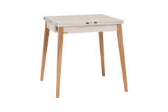 Vilinze Avanos Ahşap Katlanır Kanatlı Mdf Mutfak Masası - 70x70+70 (70x140) cm Traverten - Naturel