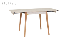 Vilinze Avanos Ahşap Katlanır Kanatlı Mdf Mutfak Masası - 70x70+70 (70x140) cm Traverten - Naturel