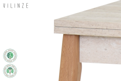 Vilinze Avanos Ahşap Katlanır Kanatlı Mdf Mutfak Masası - 70x70+70 (70x140) cm Traverten - Naturel