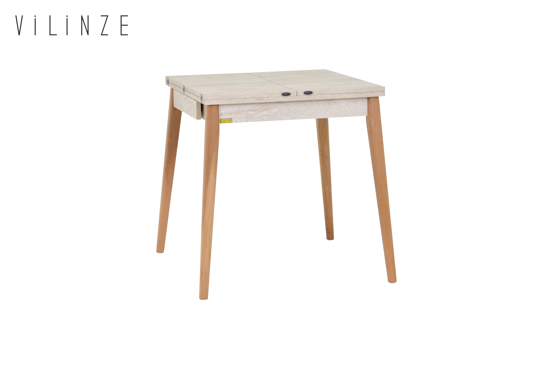 Vilinze Avanos Ahşap Katlanır Kanatlı Mdf Mutfak Masası - 70x70+70 (70x140) cm Traverten - Naturel