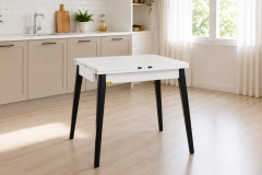 Vilinze Avanos Ahşap Katlanır Kanatlı Mdf Mutfak Masası - 70x70+70 (70x140) cm Beyaz - Siyah