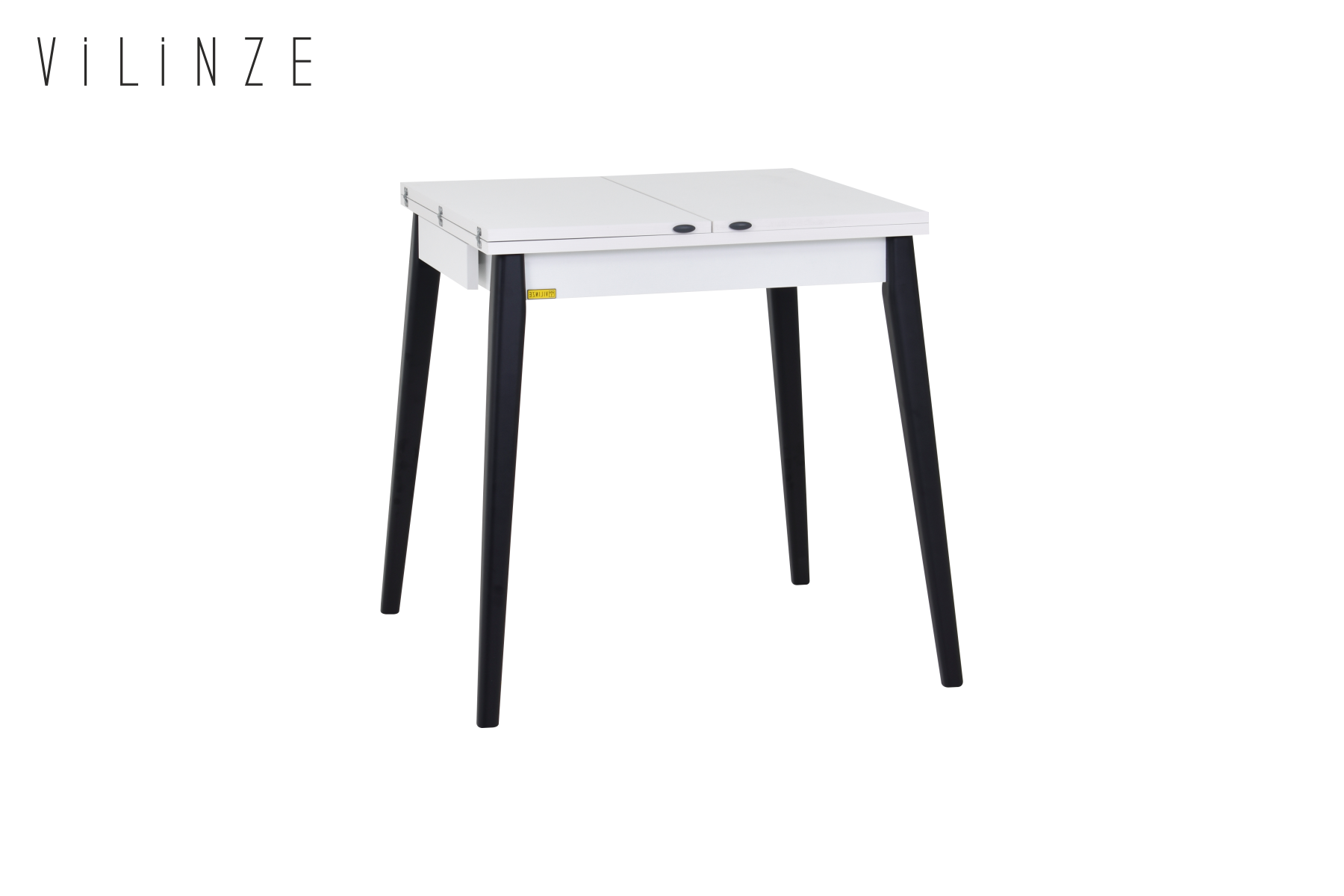 Vilinze Avanos Ahşap Katlanır Kanatlı Mdf Mutfak Masası - 70x70+70 (70x140) cm Beyaz - Siyah