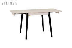 Vilinze Avanos Ahşap Katlanır Kanatlı Mdf Mutfak Masası - 70x70+70 (70x140) cm Traverten - Siyah