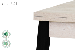 Vilinze Avanos Ahşap Katlanır Kanatlı Mdf Mutfak Masası - 70x70+70 (70x140) cm Traverten - Siyah