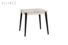 Vilinze Avanos Ahşap Katlanır Kanatlı Mdf Mutfak Masası - 70x70+70 (70x140) cm Traverten - Siyah