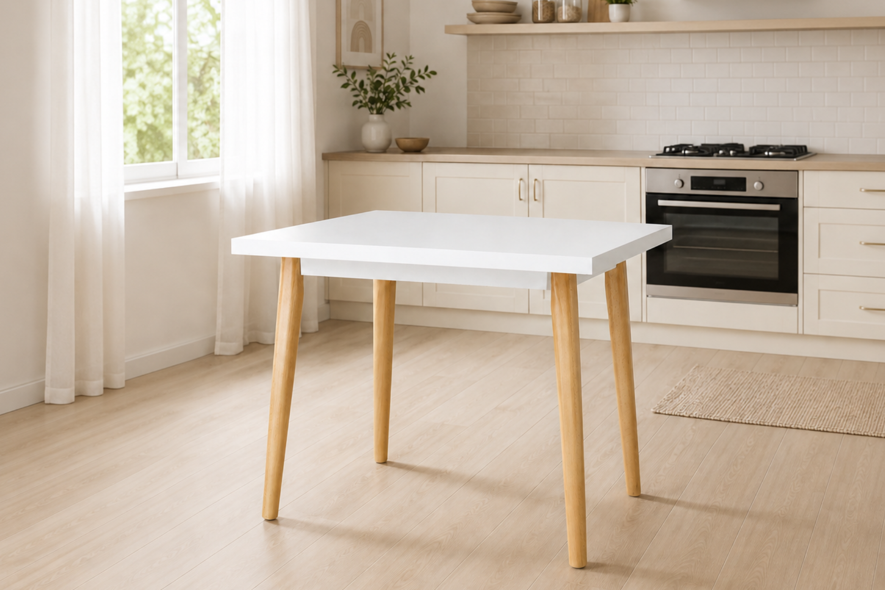 Vilinze Avanos Sabit Mdf Mutfak Masası - 60x90 Cm Beyaz - Naturel