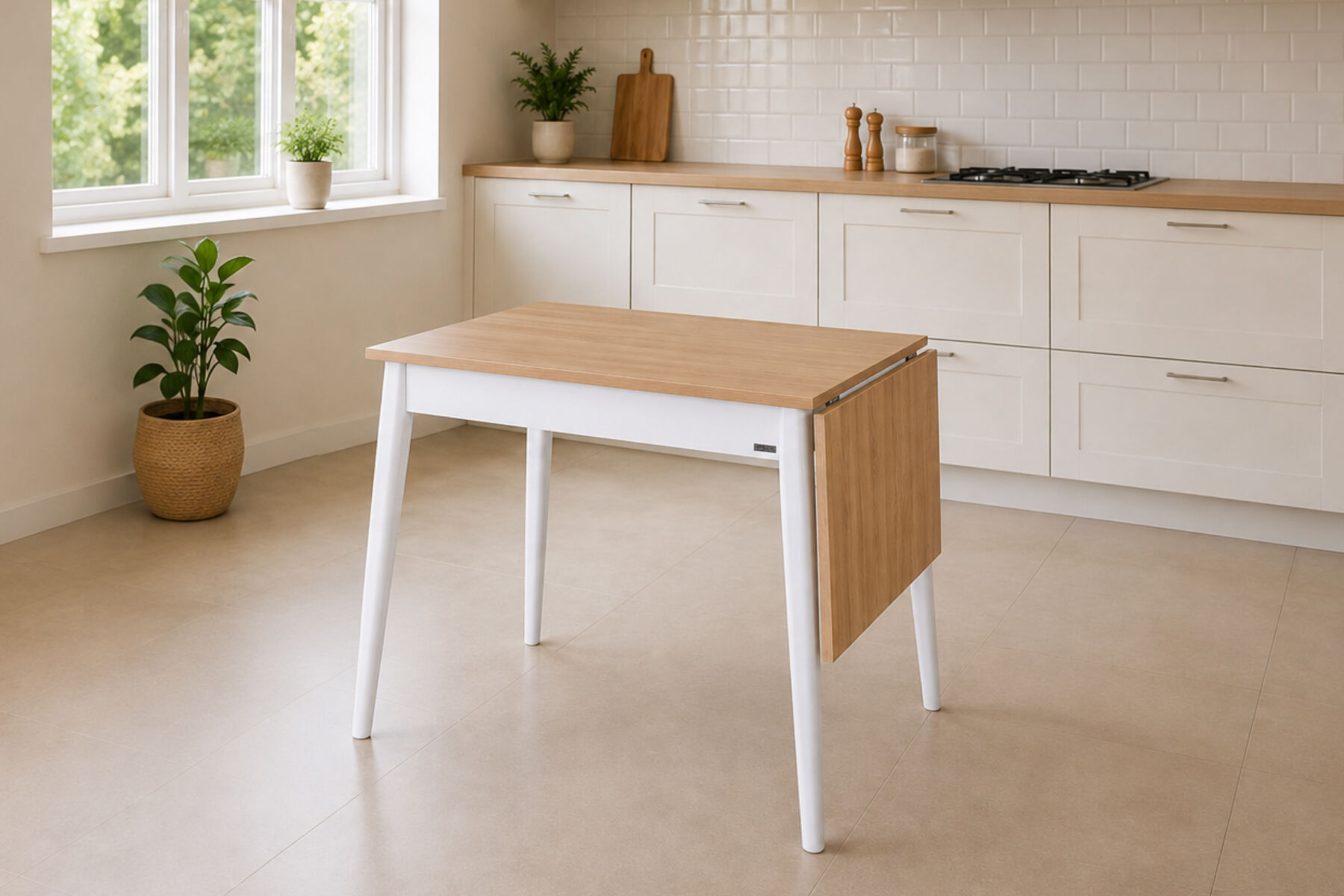 Vilinze Avanos Katlanır Mdf Ahşap Mutfak Masası - 70x80 cm (70x120 cm) Naturel - Beyaz