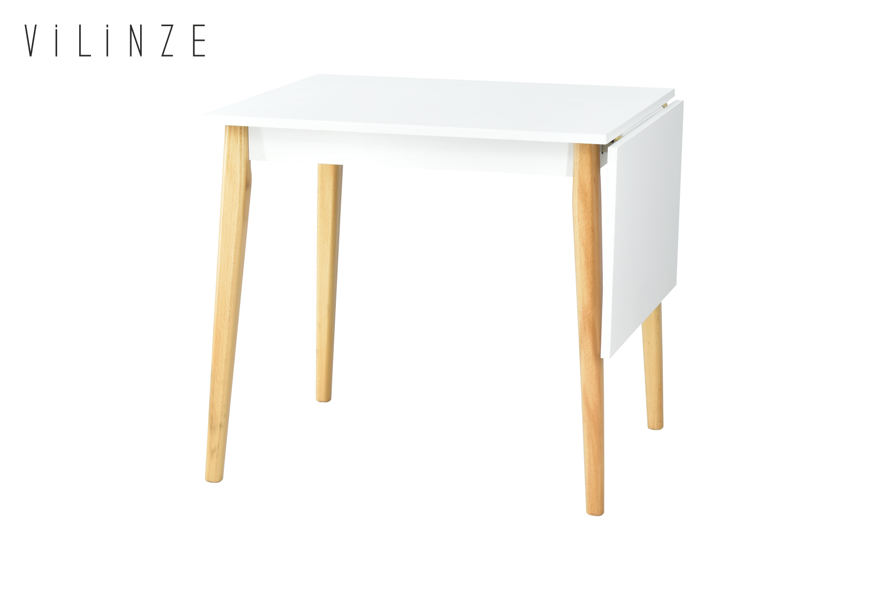 Vilinze Avanos Katlanır Mdf Ahşap Mutfak Masası - 70x80 cm (70x120 cm) Beyaz - Naturel