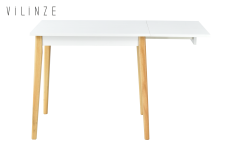 Vilinze Avanos Katlanır Mdf Ahşap Mutfak Masası - 70x80 cm (70x120 cm) Beyaz - Naturel