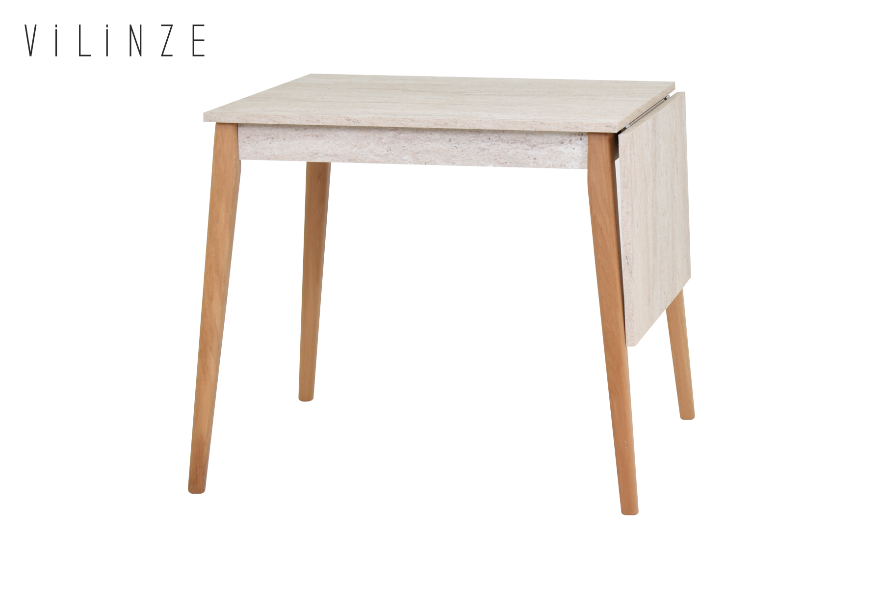 Vilinze Avanos Katlanır Mdf Ahşap Mutfak Masası - 70x80 cm (70x120 cm) Traverten - Naturel