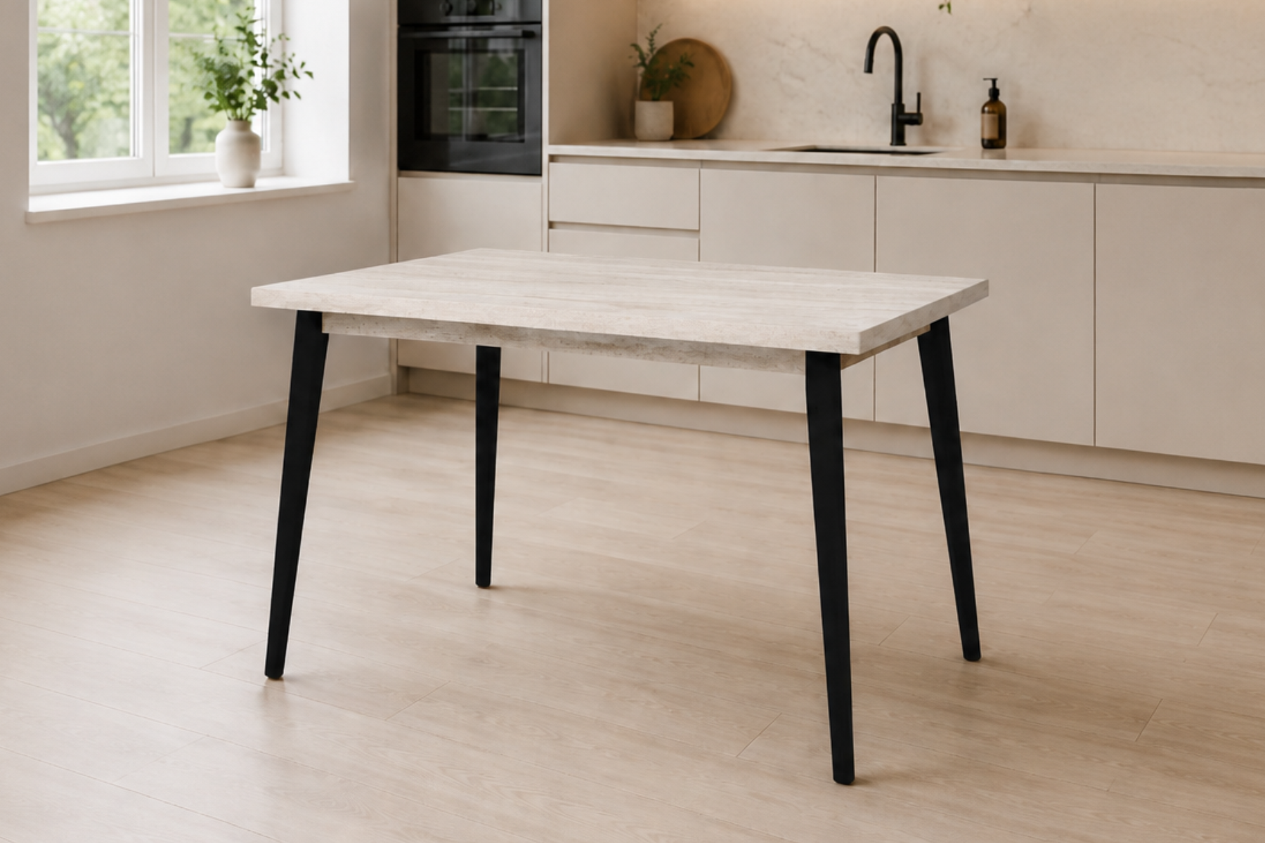 Vilinze Avanos Sabit Mdf Mutfak Masası - 70x120 Cm Traverten - Siyah