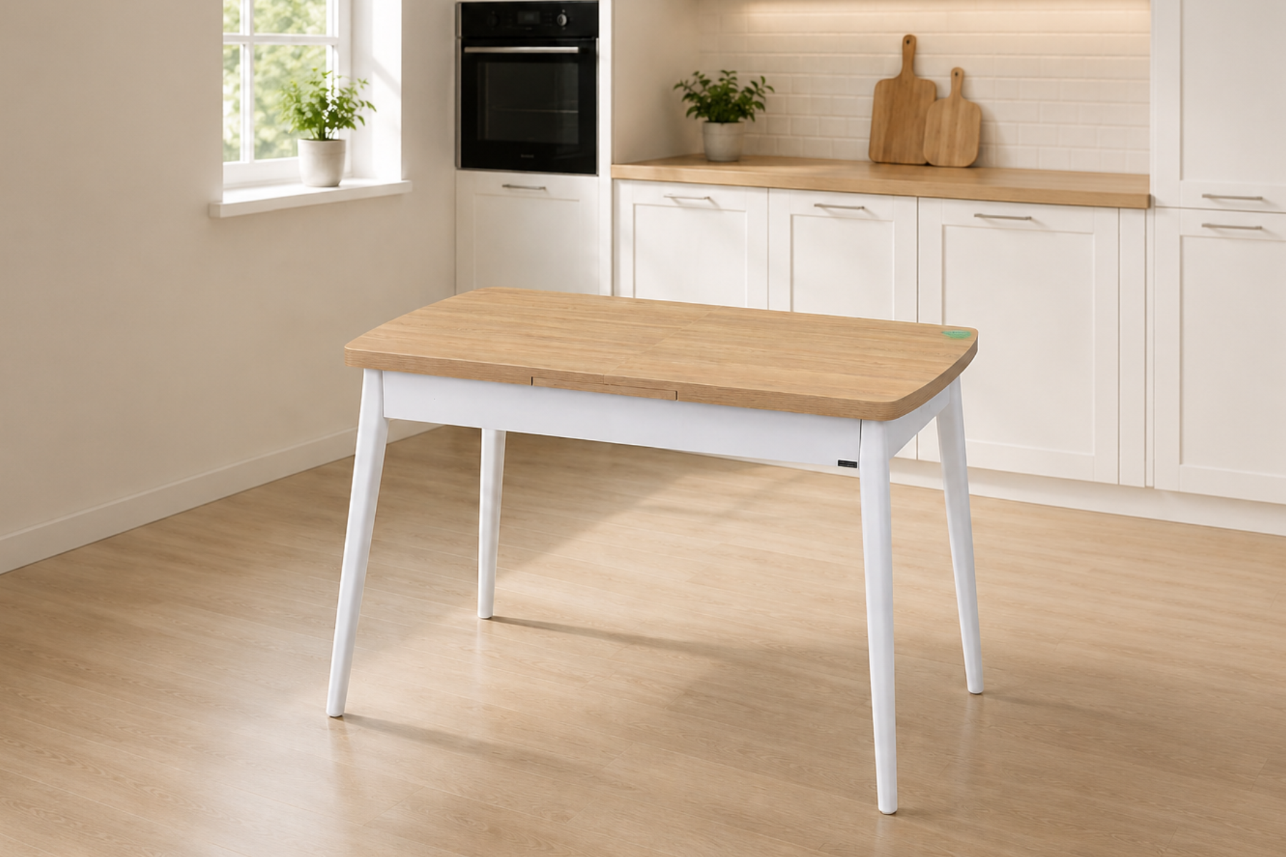 Vilinze Avanos Ahşap Açılır Kapanır Mdf Mutfak Masası - 70x120+30 cm Naturel - Beyaz