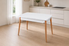 Vilinze Avanos Ahşap Açılır Kapanır Mdf Mutfak Masası - 70x120+30 cm Beyaz - Naturel