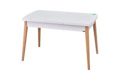 Vilinze Avanos Ahşap Açılır Kapanır Mdf Mutfak Masası - 70x120+30 cm Beyaz - Naturel