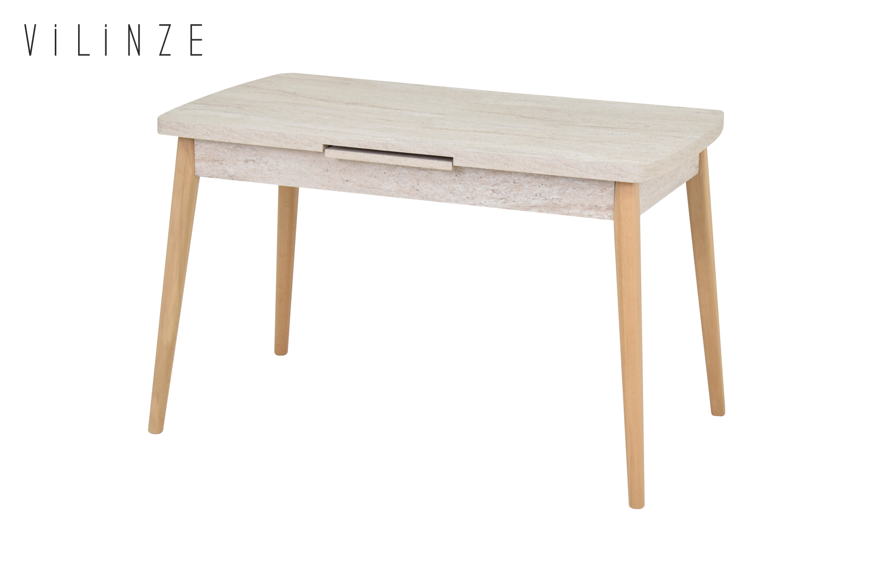 Vilinze Avanos Ahşap Açılır Kapanır Mdf Mutfak Masası - 70x120+30 cm Traverten - Naturel
