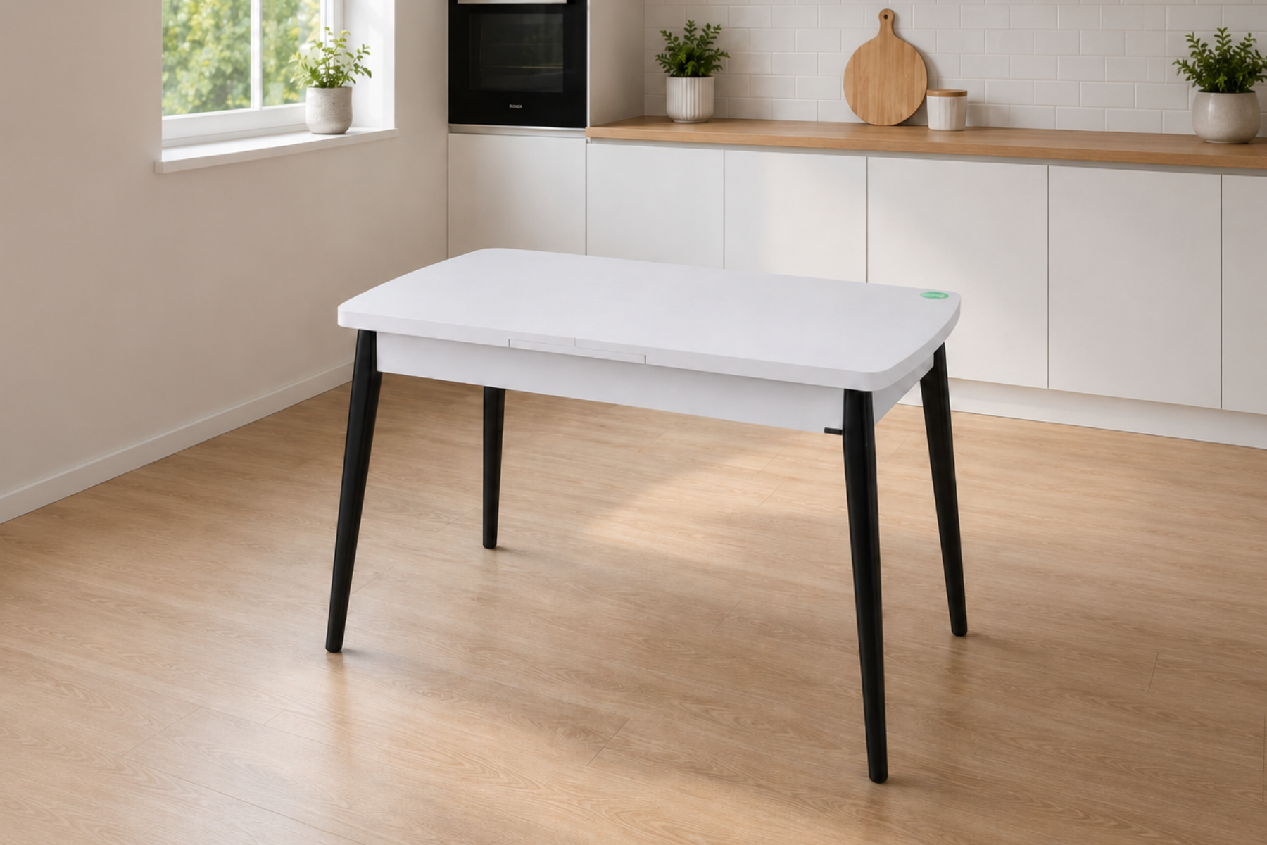 Vilinze Avanos Ahşap Açılır Kapanır Mdf Mutfak Masası - 70x120+30 cm Beyaz - Siyah