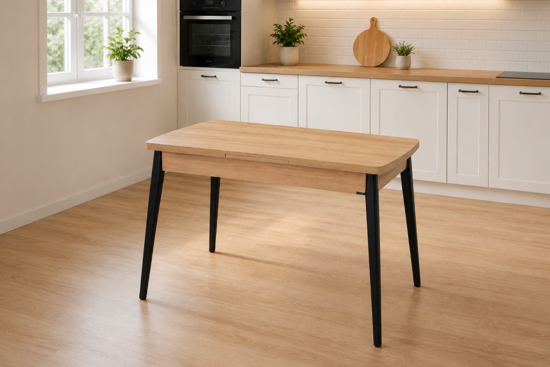 Vilinze Avanos Ahşap Açılır Kapanır Mdf Mutfak Masası - 70x120+30 cm Naturel - Siyah