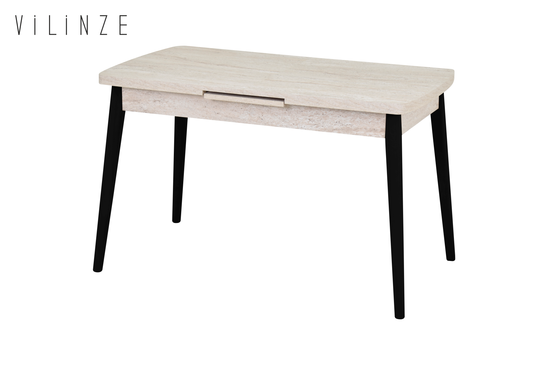 Vilinze Avanos Ahşap Açılır Kapanır Mdf Mutfak Masası - 70x120+30 cm Traverten - Siyah