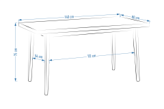 Avanos Sabit Mdf Mutfak Masası - 80x140 Cm Beyaz - Siyah
