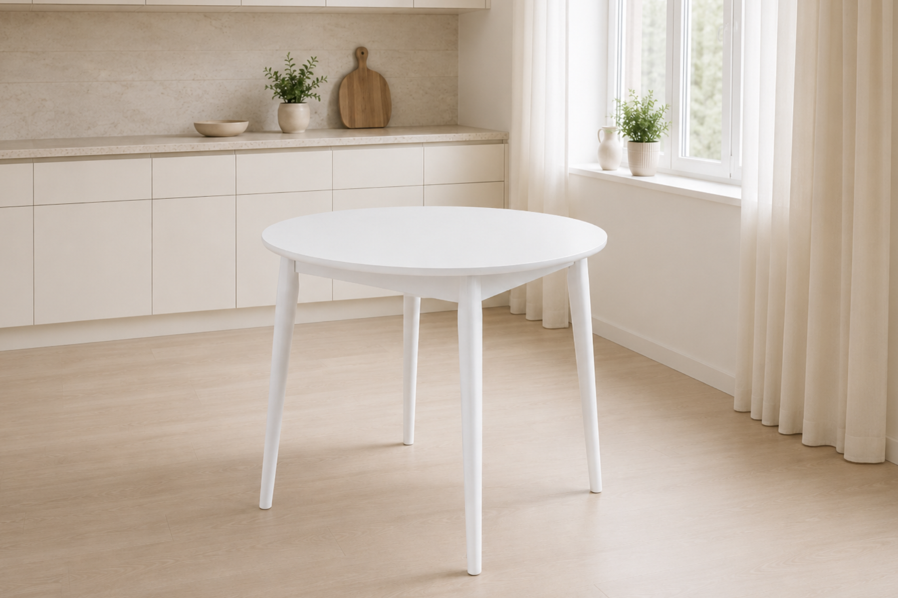 Vilinze Avanos Yuvarlak Sabit Mdf Mutfak Masası - Q90 Cm Beyaz - Beyaz